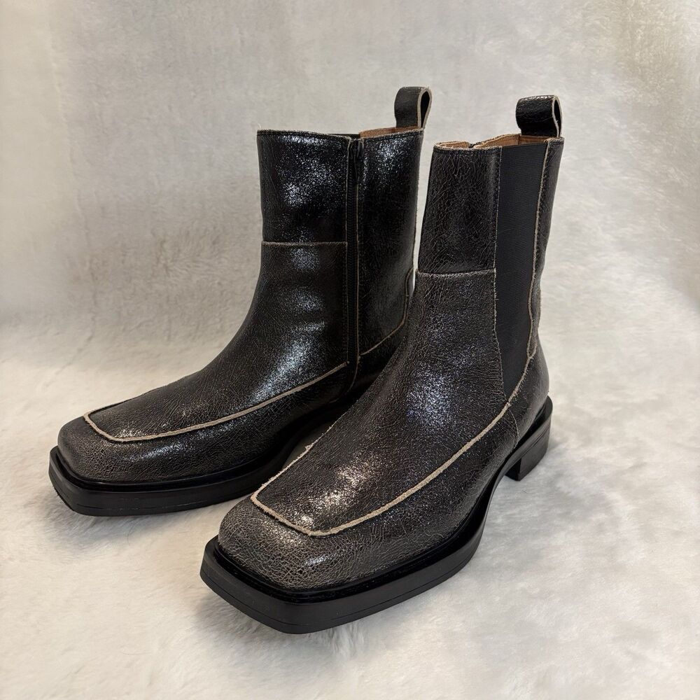 Women’s Free People Sedona Chelsea Boots Black Crackled Finish Sz 9.5
